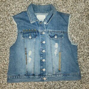 Cleo + Wolf Oversized Embroidered Denim Vest | Medium Wash | Western Style